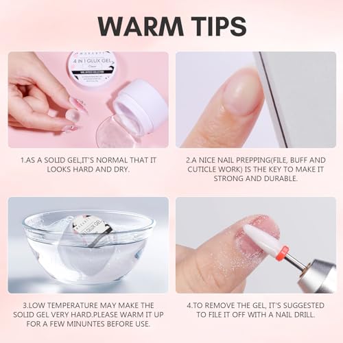 Makartt Solid Gel Builder Mini Kit for 3D Gel Nail Art - 15ML 4 in 1 Nail Extension Gel, 4pcs Silicone Molds, 1 Sculpting Brush, UV Glue for Acrylic Nails Rhinestones Gel Molding Manicure Hard Gel Kit