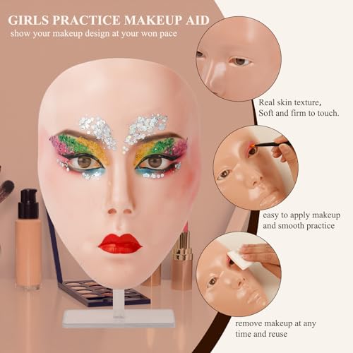 Makeup Practice Board with Face Painting and 2 Makeup Brushes for Stage/Halloween - Beginner Practice (Pink)