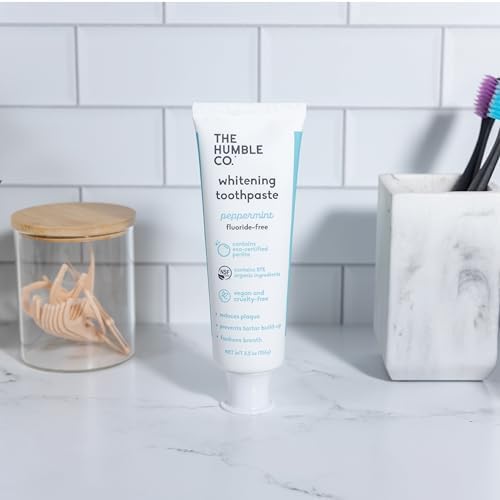 The Humble Co. Natural Whitening Toothpaste - Peppermint, Fluoride Free, Fresh Breath, Plaque Removal, Vegan & Cruelty Free, Non-Toxic SLS Free (5.5 oz, 2pk)