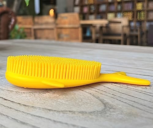 Premium Sensory Brush for Kids or Autism,Soft Silicone Body Scrubber,2 in 1 Sensory Room Occupational Therapy Sensory Brushes,Silicone Loofah,Pet Shower Brush Bath Brush Shampoo Brush(Whale-Yellow)