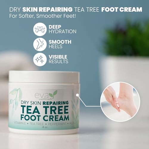 Eva Naturals Tea Tree Foot Cream - Foot Lotion with Peppermint, Menthol and Spearmint - Soothing Foot Cream Treatment for Dry Cracked Heels and Feet