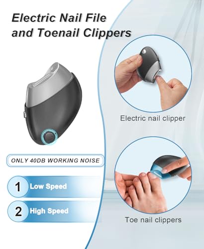 Electric Nail Clipper, Upgraded Toe Nail Clippers with Nail Scraps Storage, 2 Speeds, Magnetic Cover, Type-C Rechargeable, Safety Electric Nail File for Thick Toenails, Adult, Seniors, Men