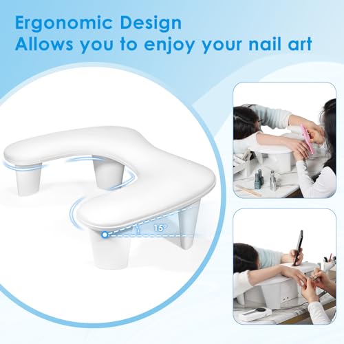 LIONVISON Arm Rest for Nails Tech U Shaped - Comfortable Manicure Nail Hand Rest Pillow Cushion, Nail Armrest Stand for Acrylic Nail Art Tech, Quick Installation, White