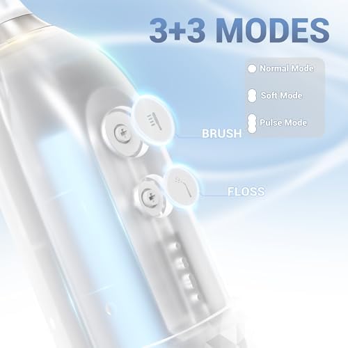 Marchpower Innovative 2-in-1 Electric Toothbrush with Water Flosser – Ultrasonic Cleaning, Compact Travel Design, 3+3 Modes, IPX7 Waterproof, USB-C Rechargeable, with 3 Dupont Brush Heads & 1 Jet Tip
