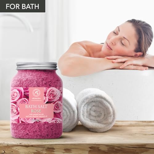 Rose Bath Salts 46 Oz - Natural Rosewood Oil & Rose Extract - Best for Relaxing - Good Sleep - Beauty - Bathing - Body Care - Wellness - Relax - Aromatherapy - Spa