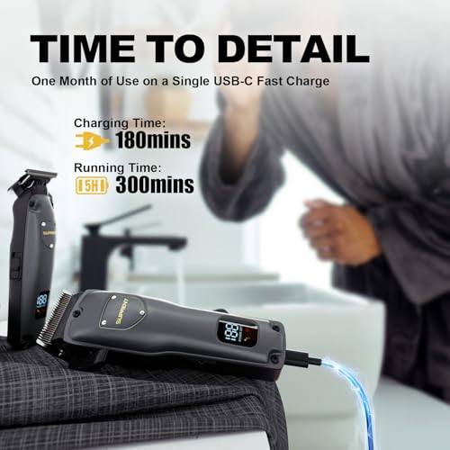 SUPRENT Hair Clippers for Men Professional, USB-C Rechargeable Cordless Clippers for Hair Cutting, Mens Hair Clippers and Trimmer Kit for Barber with LED Display for Barbers & Home Use
