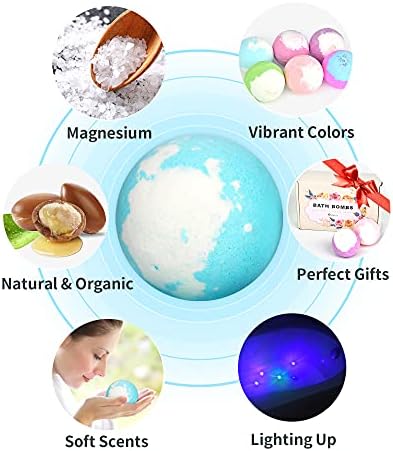Light Up Bath Bombs with Surprise Inside, 4.23 oz XL Natural Gift Set 6 with Essential Oils, Magnesium Large Bath Bombs for Women Relaxing Spa Skin Moisturize Gifts for Women