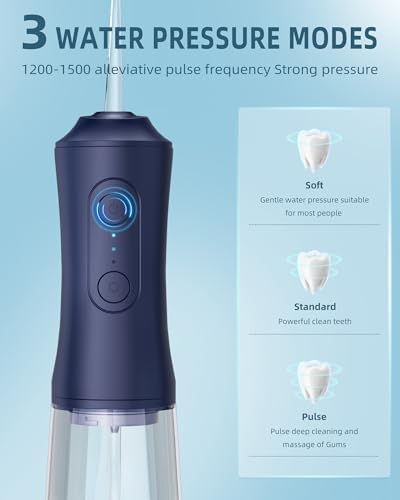 Water Flosser, Water Dental Flosser Pick for Teeth, 300ML IPX7 Waterproof Oral Irrigator, 3 Modes 4 Replaceable Jet Tips, Professional Flossing Cleaning Picks for Home Travel Gums (Mid Night Bule)