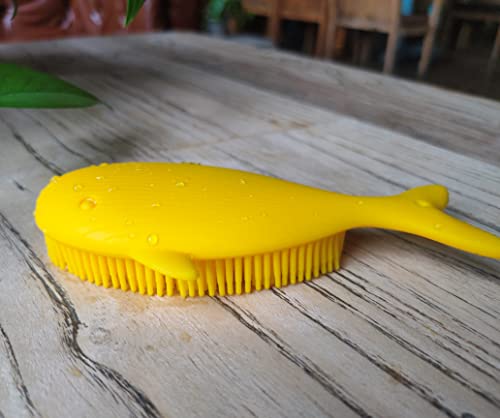 Premium Sensory Brush for Kids or Autism,Soft Silicone Body Scrubber,2 in 1 Sensory Room Occupational Therapy Sensory Brushes,Silicone Loofah,Pet Shower Brush Bath Brush Shampoo Brush(Whale-Yellow)