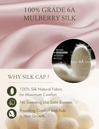 LilySilk Extra Long Silk Bonnet Sleep Cap for Women Soft Adjustable Hair Bonnet for Braids,Curly,Long Hair- Soft Elastic Band, Rosy Pink