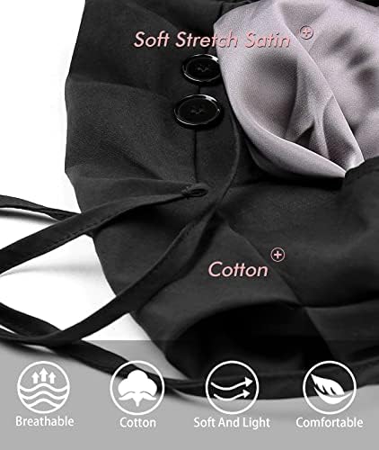 Satin Lined Work Cap with Button for Long Hair Women