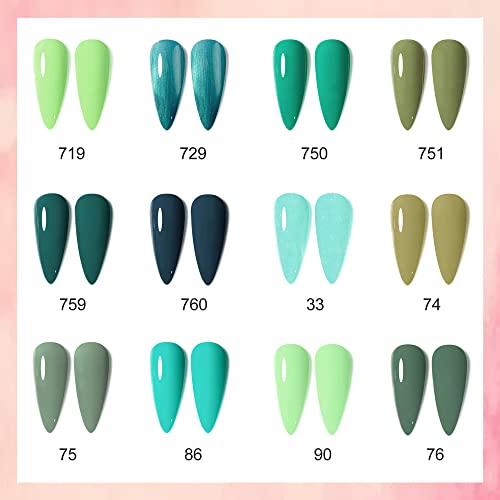 VENALISA 12pc Green Gel Nail Polish Set, Sage Emerald Mint Olive Light Green Color Nail Polish, High Gloss Soak Off Gel Nail French Nail Manicure Salon DIY