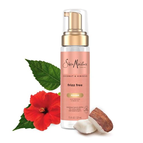 SheaMoisture Curl Mousse, Frizz Free, Coconut & Hibiscus 2-Pack – Moisture Lock & Define for Curly Hair, Wavy Styles, 7.5 Oz Ea