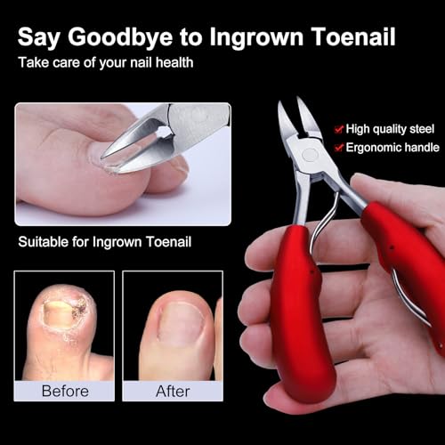 Toenail Clippers for Thick Toenails, Toe Nail Clippers, Ingrown Toenails, Professional Podiatrist Nail Clippers, Heavy Duty, Sharp Curved Blade, Lighter Long Handle for Men Women Adult