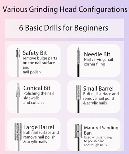 Electric Nail Drill Cordless, Electric Nail File Buffer Drill Machine for Natural Acrylic Gel Nails, Rechargeable Electric Manicure Pedicure Set