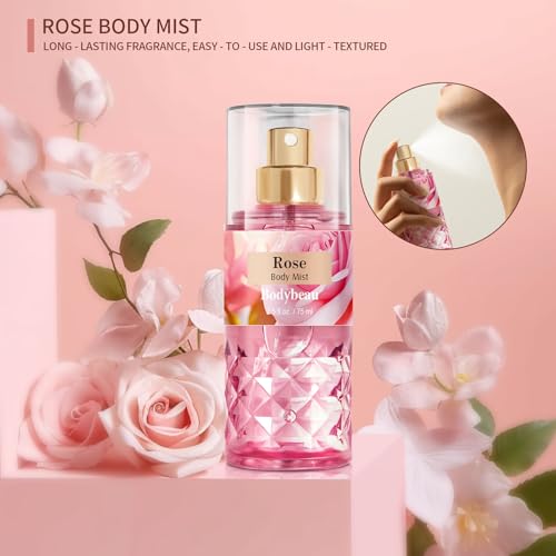 Bath and Body Gift Set for Women & Girls, Rose 3PCS Set for - Shower Gel, Body Lotion, Body Mist, Personal Portable Body Care Travel Set, Home Spa Set for Birthday Mother's Day Gifts for Her