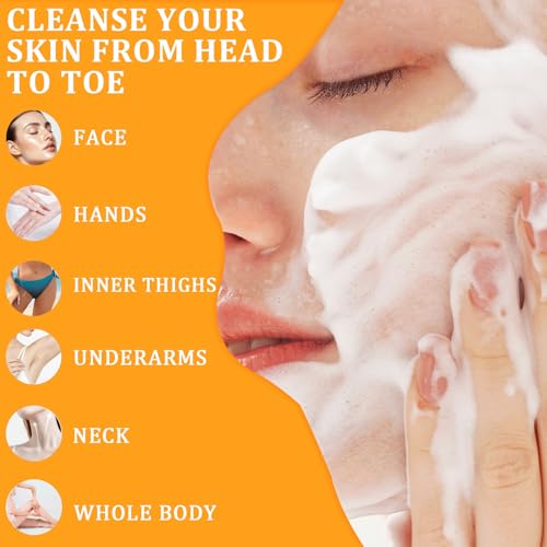 Turmeric Soap + African Net Sponge, Lemon Turmeric Kojic Soap Bar and Exfoliator Bath Sponge Set for Face and Body, Deep Cleansing Exfoliating Moisturizing Smooth Skin