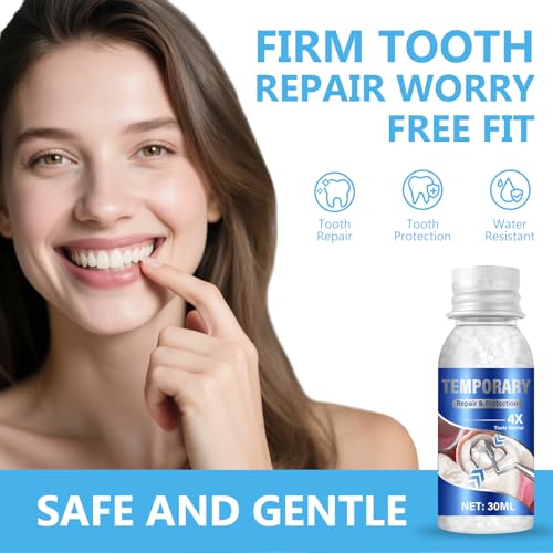 Tooth Repair Kit, Moldable Tooth Repair Kit for Broken Teeth Fixing & Missing Teeth Replacement, Safe & Effective Kit with 4 Dental Tools and 30 ml Repair Beads (Blue)
