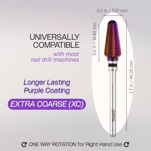 PANA 3/32" Purple Tornado Carbide Nail Drill Bit for Acrylics, Nail Extension, Gel Polish Removal Nail Salon Manicure Pedicure Electric File Tools (Extra Coarse - XC)