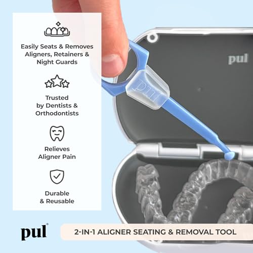 PUL Pack of 2 Reusable 2-in-1 Aligner Seating Chewie & Removal Tool — Compatible with Invisalign, Removable Braces, Retainers & Trays – Easy-to-Use Remover & Chew, Dental & Oral Hygiene Care – Black