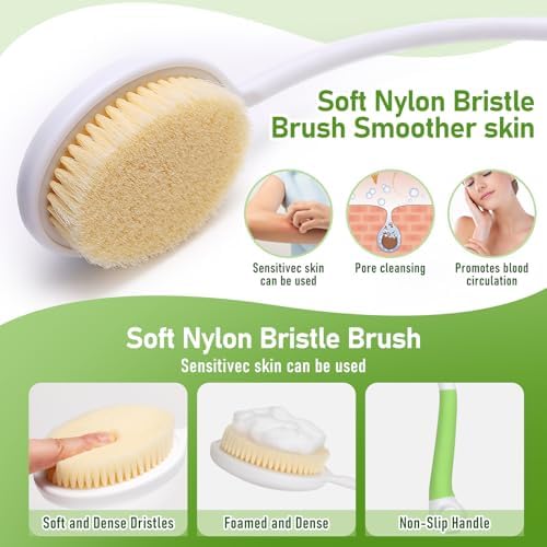 Fanwer 27.5" Long Handled Back Bath Brush for Shower, Back Scrubber for Shower with U-Shaped Curved Handle, Loofah Shower Brush Back Washer for Elderly, Men and Women, Adaptive Equipment for Shower