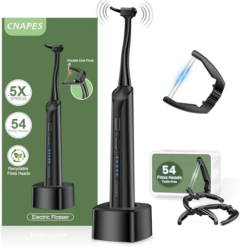 Electric Flosser for Teeth with 5 Speeds + 54 Refill Heads, Water Flosser Alternative, Easy Glide Flossing for Sensitive Gum, Rechargeable Oral Kit, 5X Cleaning, Portable Dental Floss Picks for Adults