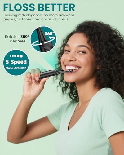 Electric Flosser for Teeth with 5 Speeds + 54 Refill Heads, Water Flosser Alternative, Easy Glide Flossing for Sensitive Gum, Rechargeable Oral Kit, 5X Cleaning, Portable Dental Floss Picks for Adults