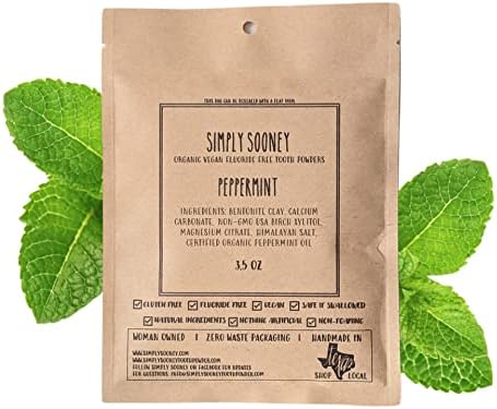 Zero Waste up to 6 Month Supply Organic Vegan Fluoride Free Tooth Powder Peppermint Flavor- Ships Without Any Plastic Packaging I Natural Whitening I Stronger Teeth