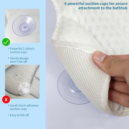 Luxury Bath Pillow for Bathtub – Soft 4D Mesh Fabric Neck and Back Support Headrest with Non-Slip Suction Cups – Relaxing Spa Accessories