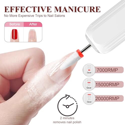 Professional Nail Drill Set, 2,0000 RPM Electric Nail File with 12 Grinding Head & 100Pcs Sanding Bands for Acrylic Gel Nails, Manicure and Polishing (White)