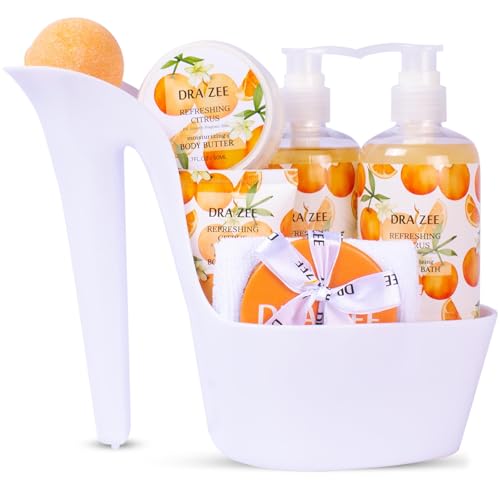 Luxury Spa Gifts for Women – 8 Pc Citrus Scented Bath and Body Set with Bubble Bath, Lotion & More – Luxury Self Care Kit for Wife, Mom, Girlfriend, Birthday Gifts for Women by Draizee