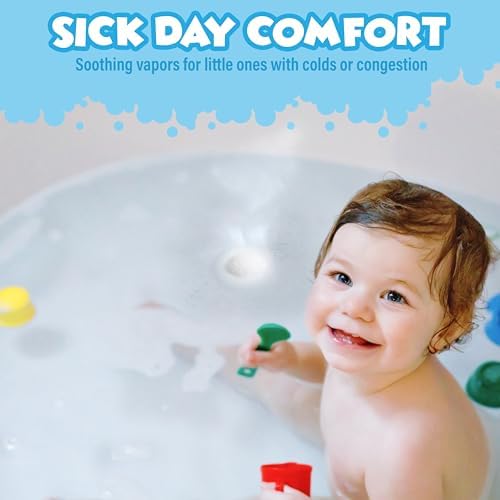 Tub Works® Vapor Bath Bombs for Toddlers & Kids, 12 Pack | Natural Essential Oils for Aromatherapy | Calming Eucalyptus Bath Bomb with Lavender & Menthol for Cold, Flu & Congestion Relief