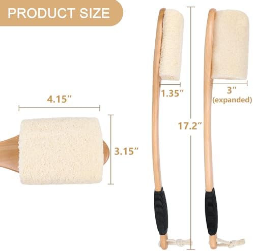 OWIIZI Back Loofah Scrubber Brush with Long Handle, Hard Loofa Sponge Body Bath Scrubber for Shower, Natural Luffa Skin Exfoliating On a Stick for Men Women Elder