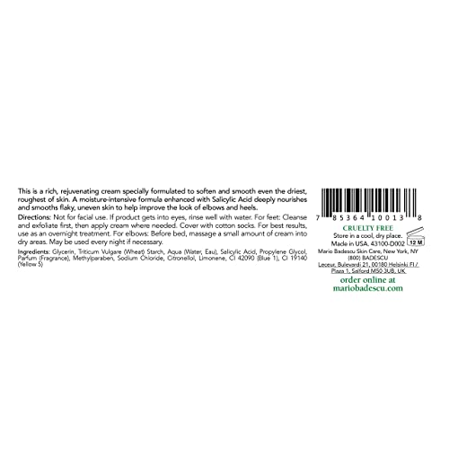 Mario Badescu Elbow & Heel Smoothing Cream, Rich, Thick Formula with Exfoliating Salicylic Acid, Overnight Foot Care for Cracked, Dry, Rough Skin, 2 Oz
