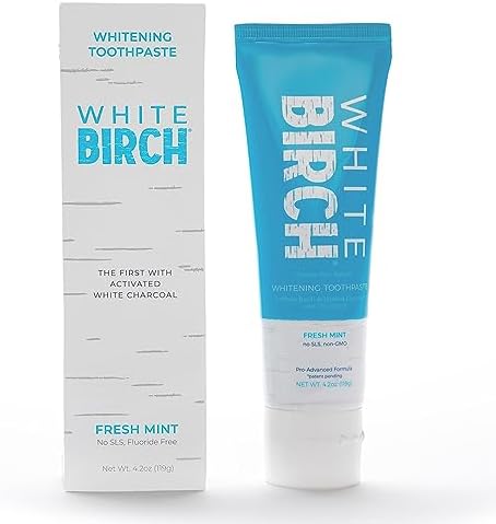 White Birch Activated Charcoal Toothpaste - Professional Teeth Whitening - Natural, No Fluoride Oral Care