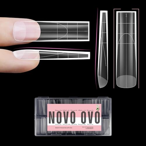 XXL Sharp Square Natural (not Sculpted) Nail Tip, Extra Thick False Nails Press on, Full Cover Soft Gel Extension Fake Nail Acrylic kit with XL L M French Tip Auxiliary Line x 15 Size 180pcs