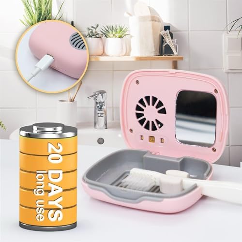 Toothbrush Travel Cover, Toothbrush Travel Case With Air Drying Function, Rechargeable Portable Toothbrush Travel Container with Holder for Household and Travel - pink