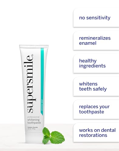 Supersmile Original Mint Whitening Kit - Professional Whitening Toothpaste + Toothbrush - Whitens 3 Shades on Average