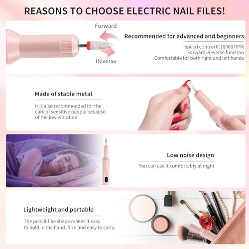 Electric Nail Drill, Professional Cordless NailDrill for Acrylic and Gel Nails, Portable Electric Nail Drill Efile Kit for Manicure Pedicure and Polishing Tools Design for Home Use