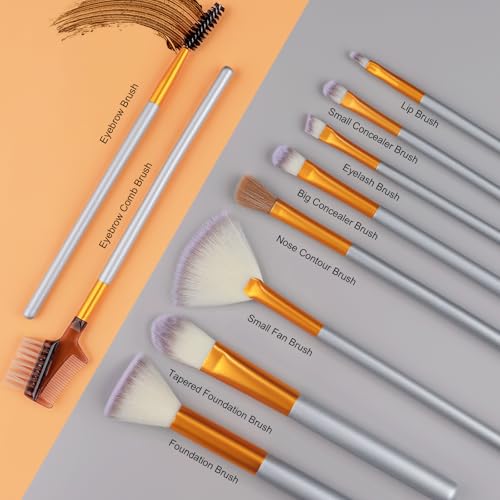 Makeup Brush Set, VANDER 24pcs Premium Synthetic Makeup Brushes for Foundation, Professional Eyeshadow, Eyeliner, Concealer Make up Brush Kit with Leather Travel Makeup bag, Champagne