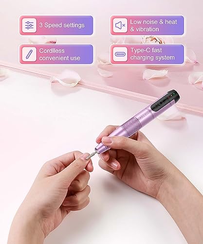 Electric Nail Drill Cordless, Electric Nail File Buffer Drill Machine for Natural Acrylic Gel Nails, Rechargeable Electric Manicure Pedicure Set