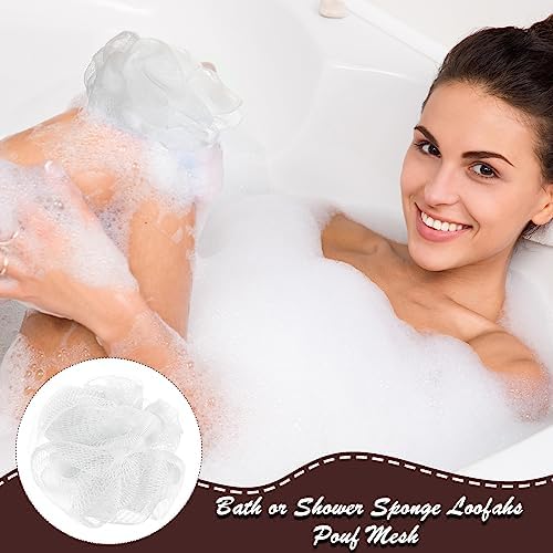 Shellwei 24 Pcs 3 Inch Mini Loofah Travel Size Bulk Shower Sponge Pouf Mesh for Women Kids Men Exfoliating Body Scrubber Baby Shower Favor(White)