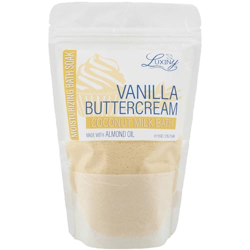 Vegan Milk Bath Soak Made with Moisturizing Coconut Milk Powder & Sweet Almond Oil for a Bath Bomb Dust Soothing Fizz & Relaxing Soak, 8 oz. (Vanilla Buttercream)