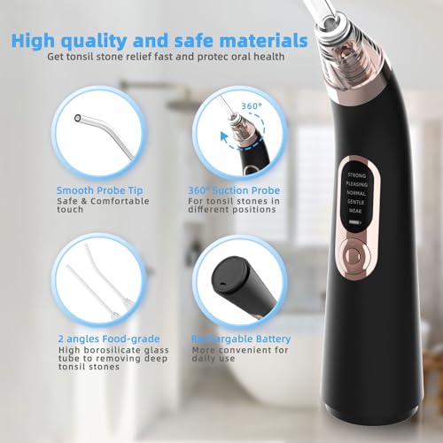 Voraiya Electronic Tonsil Stone Remover Vacuum, 10 in 1 Tonsil Removal Kit, 5 Modes Cleaner, Instant Suction Tool, Easy to Use, Fight Bad Breath, Mouth Cleaning Oral Care (Black)