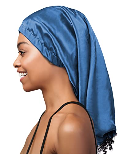 Extra Large Satin Infinity Scarf Ponytail Turban Cozy Winter Hats Blue