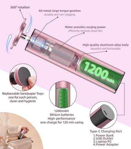 Wireless Electric Foot Callus Remover(6 Speed), 2 in 1 Rechargeable Electric Foot Sander with Sandpaper Disk , Callus Remover for Feet for Dead Skin , Pedicure Tool for Feet-Pink