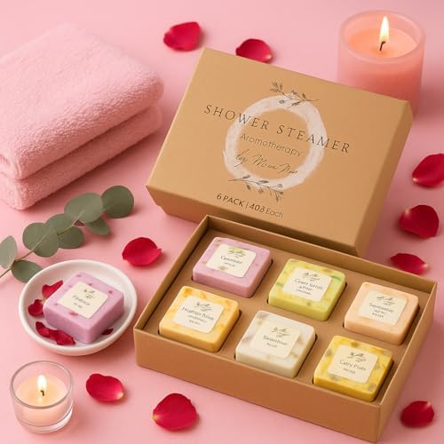 Premium Organic Shower Steamer- Shower Steamers Aromatherapy Essential Oil Infused, 6 Cubes Body Restore Shower Steamers Spa Gifts for Women, Shower Bombs