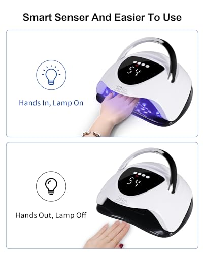 UV Nail Lamp 288W UV Light for Gel Nails Professional UV Lamp for Gel Nail Polish Nail Dryer with 63 LED Beads 4 Timer Smart Sensor LCD Display Portable Handle Fast Curing for Salon and Home