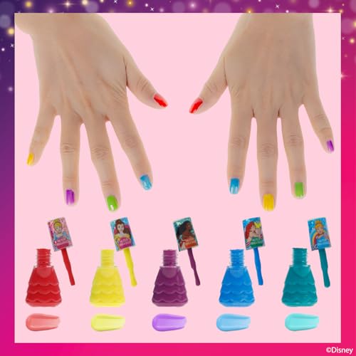 Townley Girl Disney Princess Castlebox Non-Toxic Peel-Off Water-Based Natural Safe Quick Dry Nail Polish | Gift Kit Set for Kids Girls, First Princess | Opaque Colors, Ages 3+ (18 Pcs)