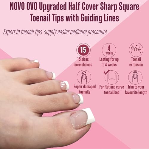 Upgraded Flexible Half Cover Soft Gel Fake Toe Nail Tips with Auxiliary Line for Toenail Extension, Sharp Square Medium Wide for Men Women Acrylic pedicure in Salon x 15 Sizes 240 Pcs